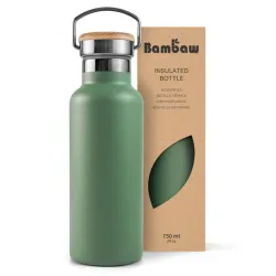 Bambaw Butelka termiczna ze stali nierdzewnej z bambusową zakrętką, podwójnie izolowana GREEN - 750 ml Bambaw Butelka termiczna ze stali nierdzewnej z bambusową zakrętką, podwójnie izolowana GREEN - 750 ml