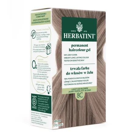 Herbatint Farba do włosów • trwała • 8C JASNY POPIELATY BLOND • seria POPIELATA