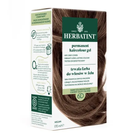 Herbatint Farba do włosów • trwała • 6D CIEMNY ZŁOTY BLOND • seria ZŁOTA