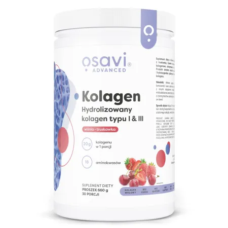 Osavi Kolagen Hydrolizowany Typu I & III Wiśnia-Truskawka 20 gram w porcji - 660 g